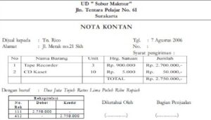 Contoh Nota Kontan