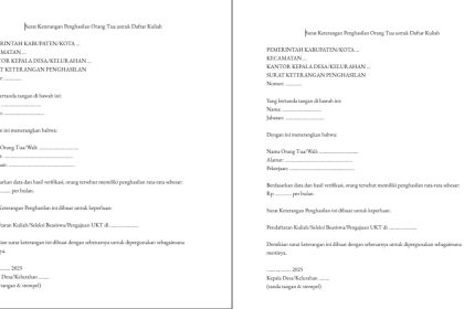 Surat Keterangan Penghasilan Orang Tua Untuk Daftar Kuliah