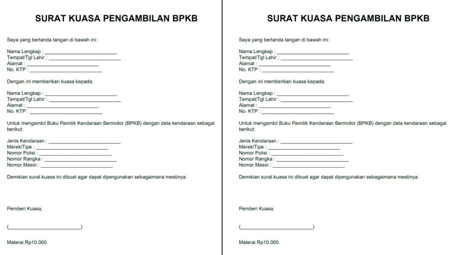 Lengkap! Cara Membuat Surat Kuasa Pengambilan Bpkb + Pdf Siap Pakai 1 Surat Kuasa Pengambilan Bpkb