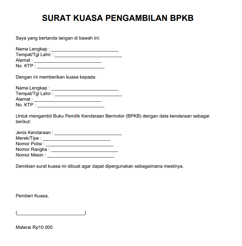 Lengkap! Cara Membuat Surat Kuasa Pengambilan Bpkb + Pdf Siap Pakai 3 Surat Kuasa Pengambilan Gaji